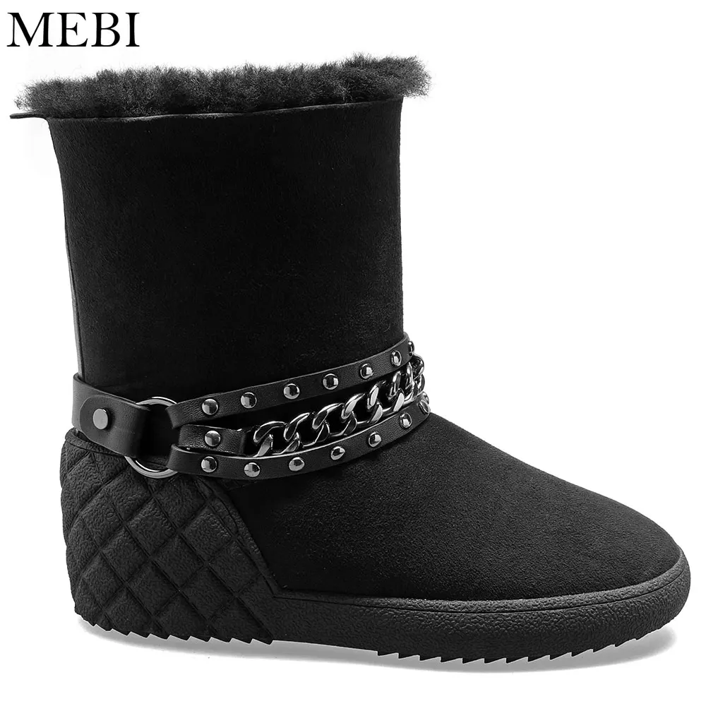 MEBI/женские зимние ботинки на натуральном меху женские толстом без застежки