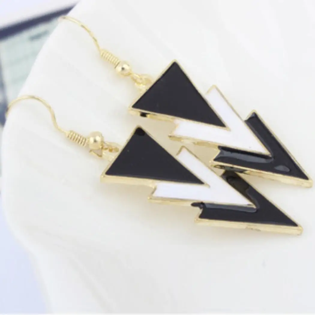 None Women Triangle Three Earrings Casual Black Charm Layers Hook Elegant White Of Pendant | Украшения и аксессуары
