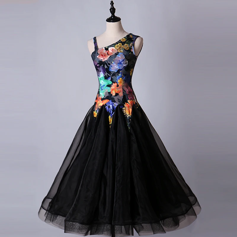 

Женское бархатное платье с открытыми плечами, платье для бальных соревнований, Одежда для танцев с принтом, платье для вальса, стандартное п...