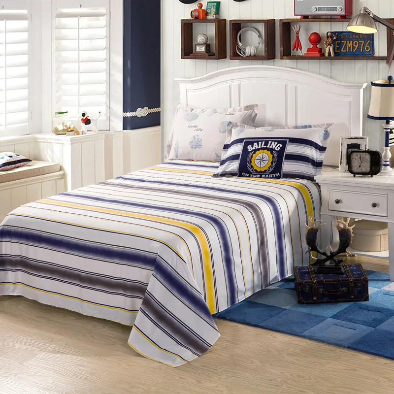 DecorUhome постельное белье из хлопка, домашний текстиль, покрывало для кровати, плоский лист, Королевский размер, Полоска, простыня, мягкое теплое постельное белье