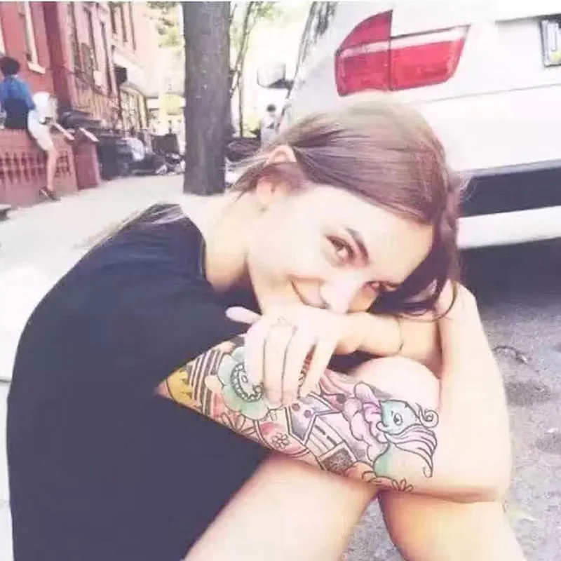 Водные Наклейки Европа и США Скелет цветы большая картина татуировки руки