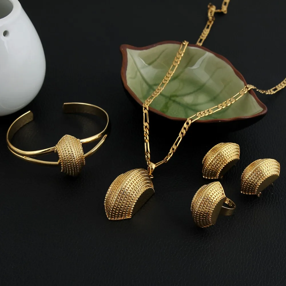 Новый комплект ювелирных изделий из эфиопского Креста 24 K однотонная золотая