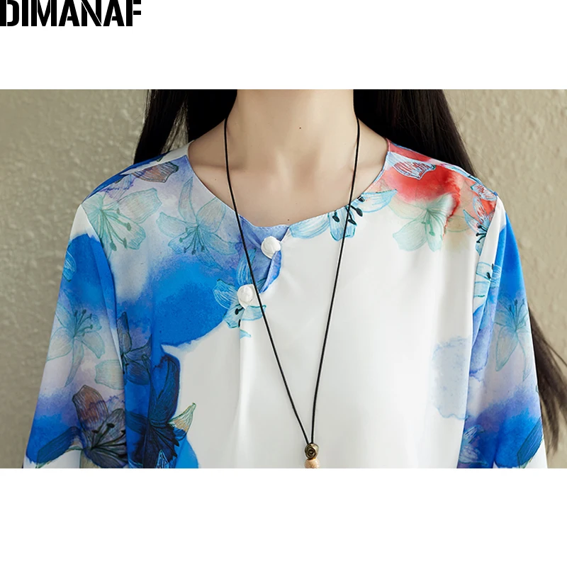 

DIMANAF Plus Size Women Dress Summer Female Elegant Lady Vestidos Sundress Big Size Loose Print Floral Dress Chinese Style 2019