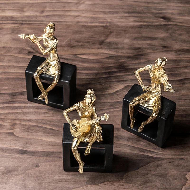 

Plating Golden Music Man Figure Figurine Resin Art&Craft Home Decoration Accessories For Living Room R108
