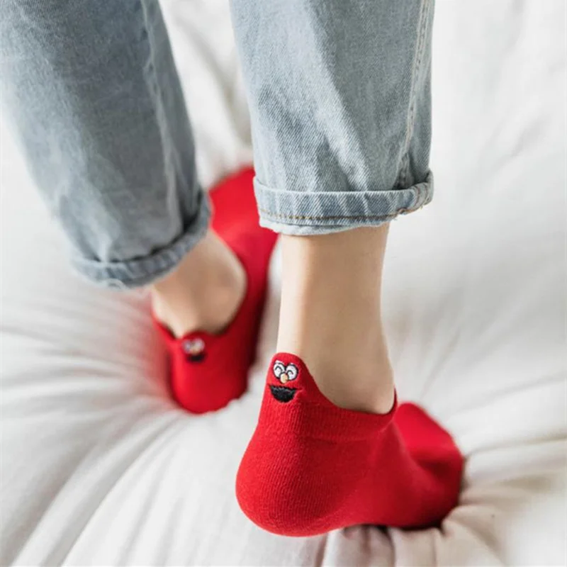 Korean Spring Summer 3pairs/lot Women Cotton Socks Breathable Thin Cute Funny Sesame Street Cartoon Sox Kawaii Hot Sale | Женская одежда