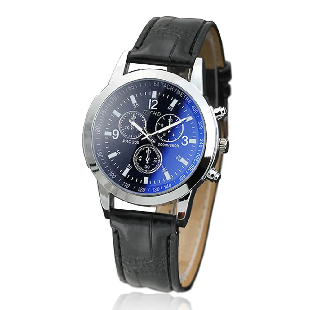 

FHD#PD351 Men's Watch 1pcs Simple 3 Eye Chronograph Digital Scale Blu-ray Glass Dial Quartz Men's Alloy Leather Wrist Watch A60