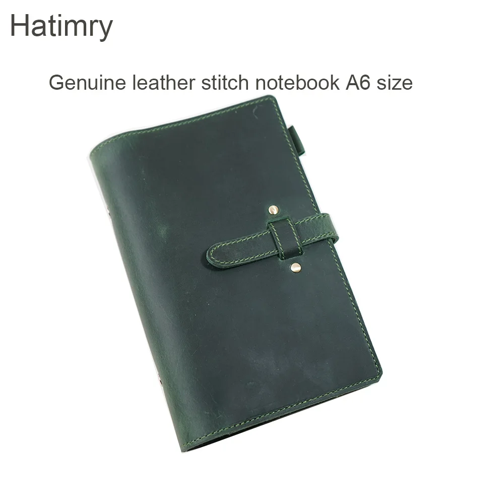 Haitmry DIY Genuine Leather A6 size Stitch Spiral jorunal Notebook  loose leaf Cowhide Diary ring binder book business books