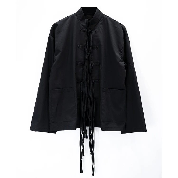 New Yamamoto Yaoshi Style Men's Shirts Heavy Long Sleeves Dark Chinese Style Binding Originality fashion - Цвет: Черный