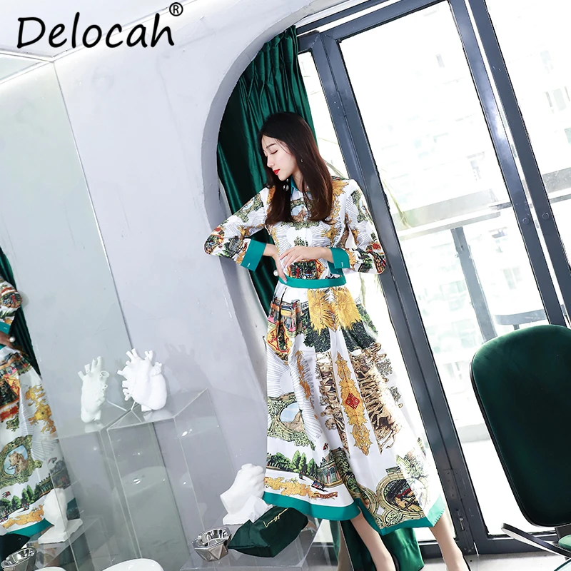 Delocah/осенний Женский комплект модный Дизайнерский Костюм простая рубашка с