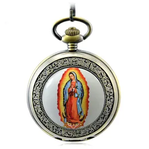 Карманные часы с изображением Пресвятой Девы Марии, антикварные автоматические карманные часы с ручным заводом, винтажные наручные часы, ожерелье, подарок