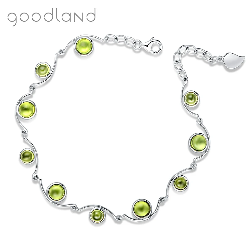 Goodland настоящий натуральный перидот браслет для женщин S925 серебро ручная цепочка