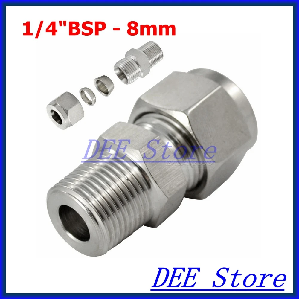 

3PCS 1/4"BSP x 8MM Double Ferrule Tube Pipe Fittings Threaded Male Connector Stainless Steel SS 304 New Good Quality