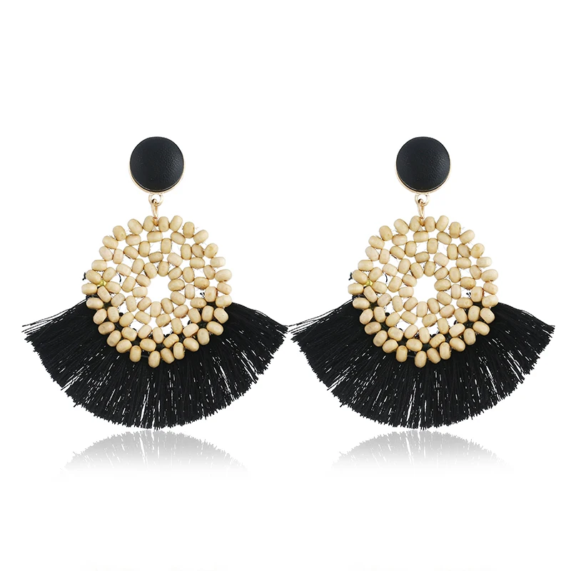 Boho полые круглые плетеные серьги из ротанга для женщин свадебные украшения 7