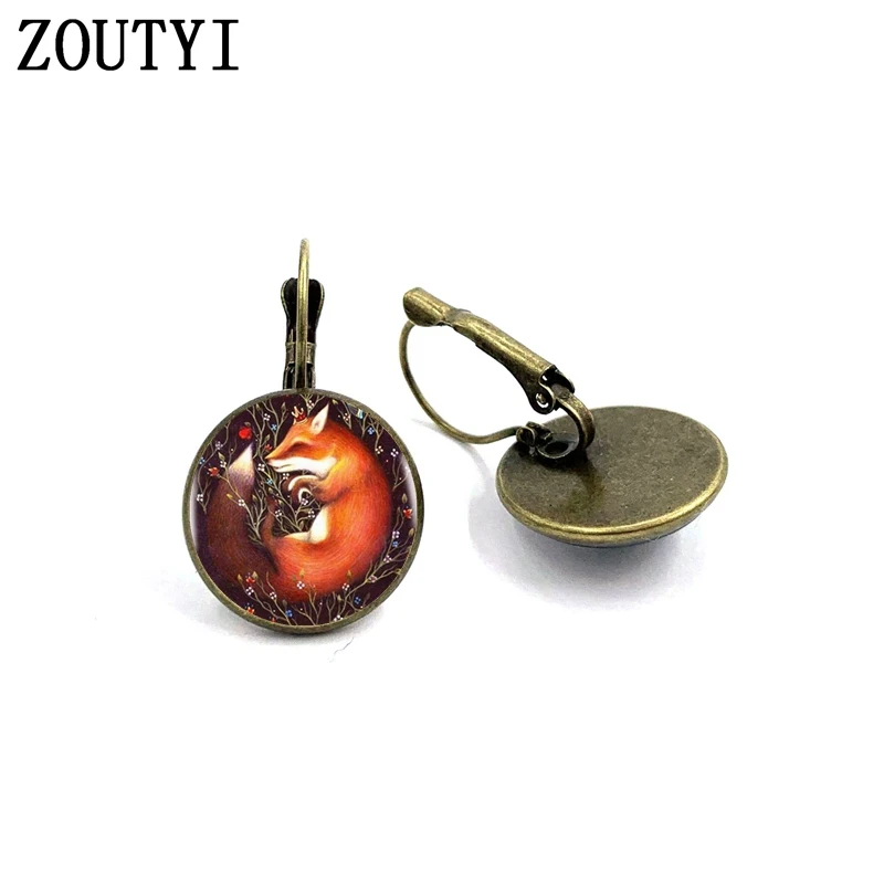 bronze /гламурный Модный изысканный узор в виде лисы, выпуклые стеклянные инкрустированные серьги, женская бижутерия - Окраска металла: bronze