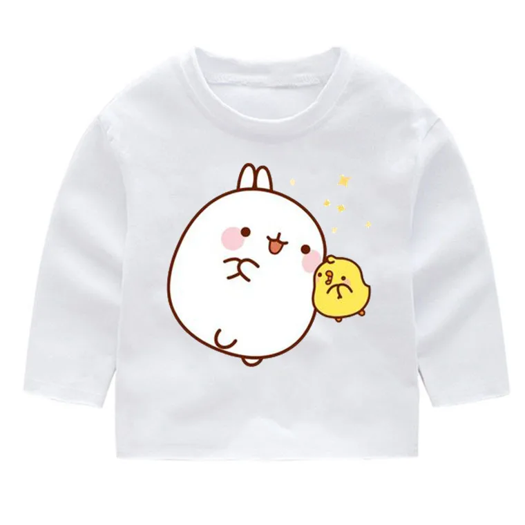 P272-6 Molang and Piupiu/Модная хлопковая Футболка с принтом для детей футболки с длинными рукавами детские топы с длинными рукавами, одежда для маленьких девочек в стиле Харадзюку - Цвет: P272-6