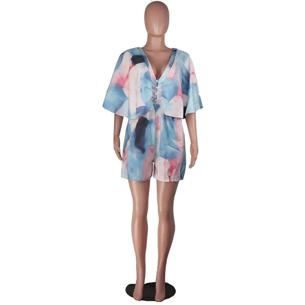 Женский Короткий комбинезон с рукавами летучая мышь v-образным вырезом на