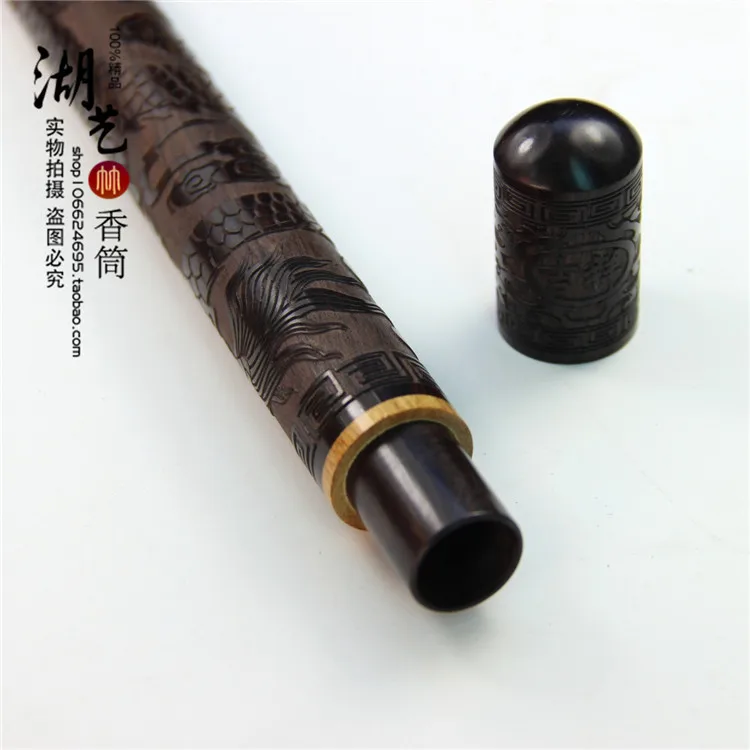 

Ebony woodcarvings same number 1.5 caliber mouth long pull joss stick aloes cone incense tube present teachers appliances