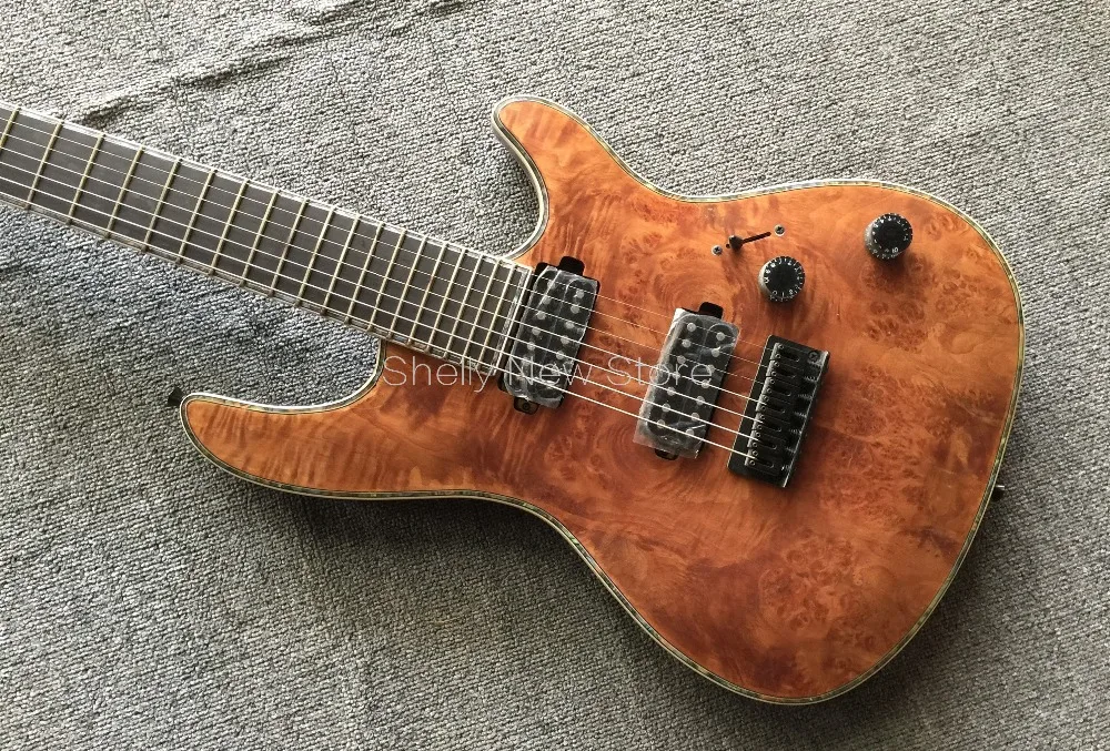 Shelly магазин Фабрика Пользовательские burl клен тело шеи через Mayones Regius 7 Струны черный Блокировка тюнеры электрогитары