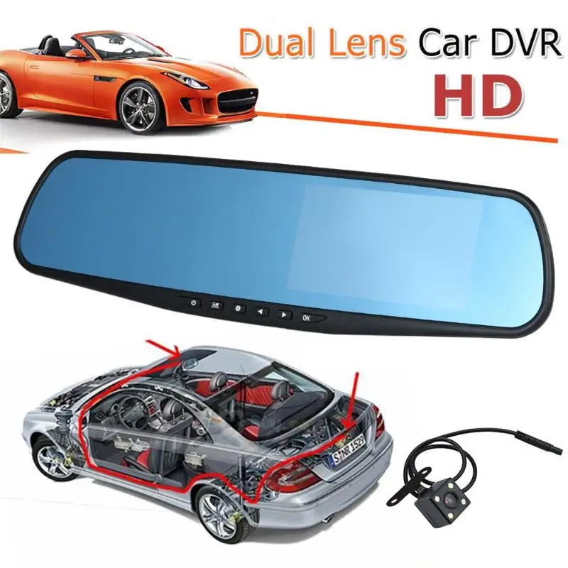 4 3 дюймов Автомобильная камера Full HD 1080 P авто парковка DVR заднего вида двойной