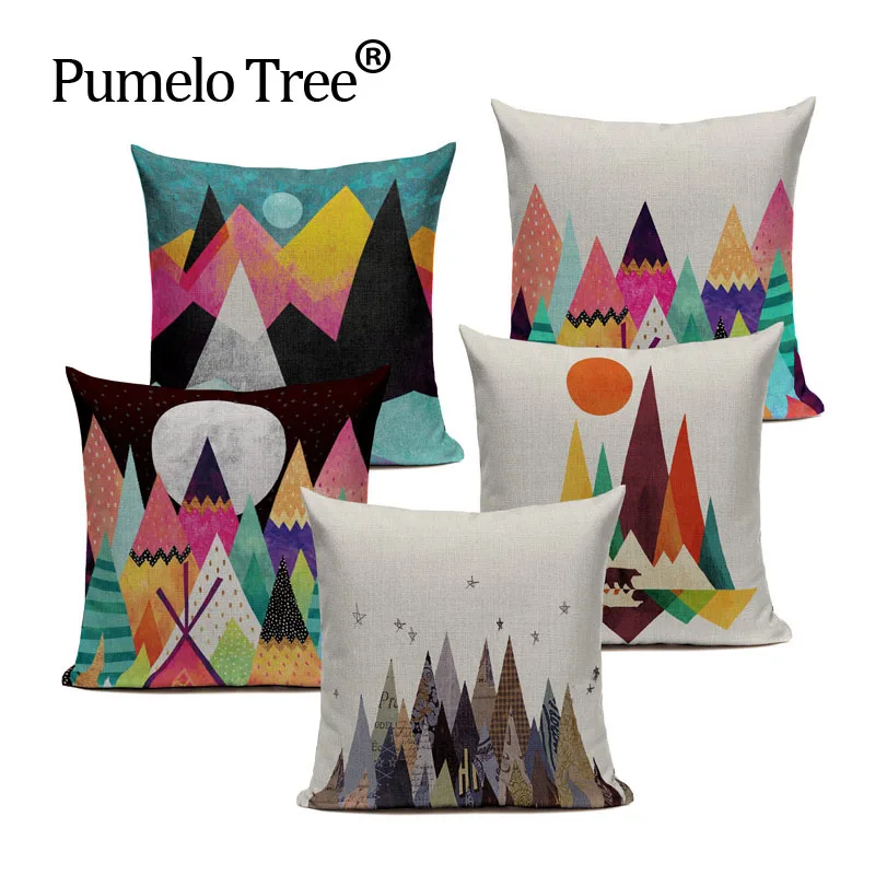 Картина маслом красочные треугольники горные солнечные подушки наволочки