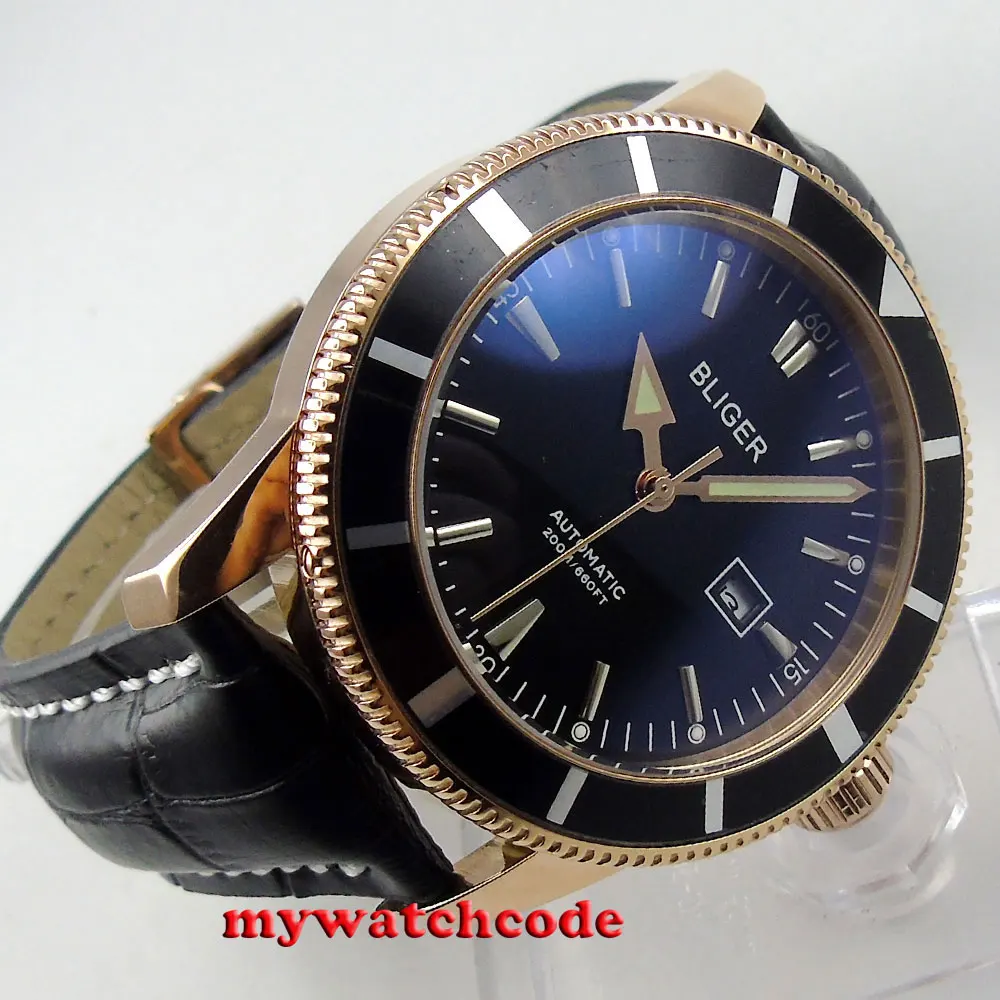 46 мм черный циферблат розовый Золотой корпус ободок автоматические мужские часы