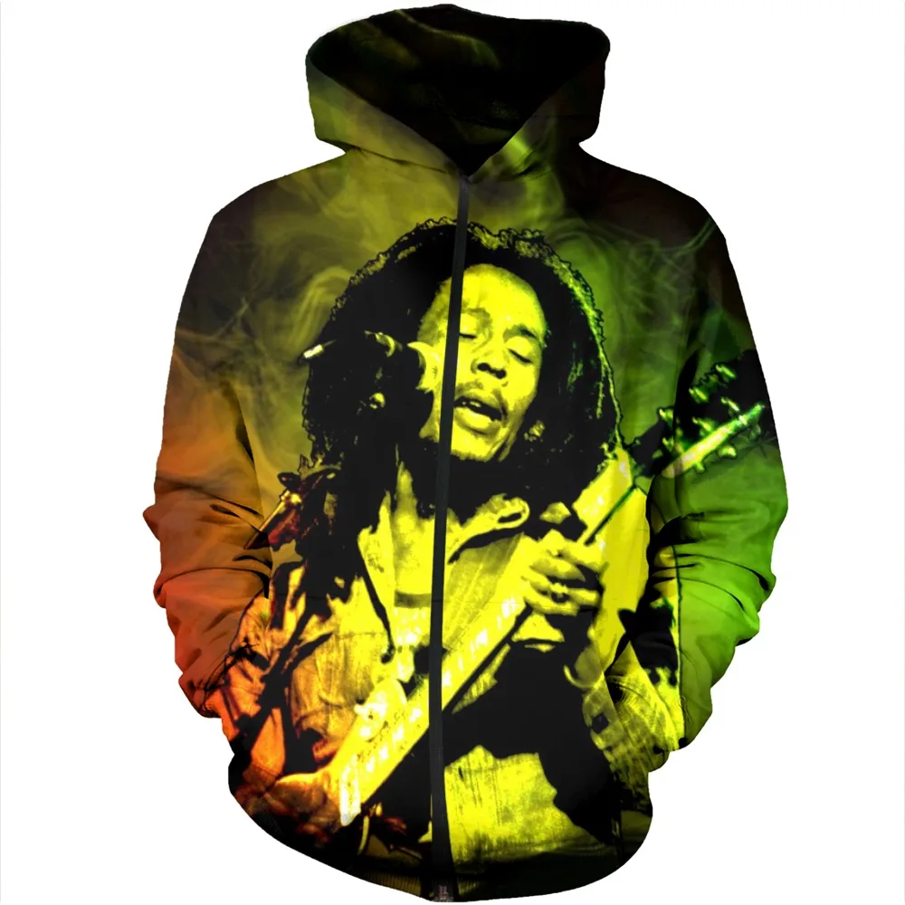 Толстовка унисекс с объемным принтом Bob Marley Reggae Свитшот в стиле хип-хоп толстовка