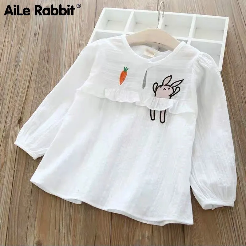 Новинка 2019 модная рубашка Aile Rabbit с длинным рукавом для девочек топ мультяшный