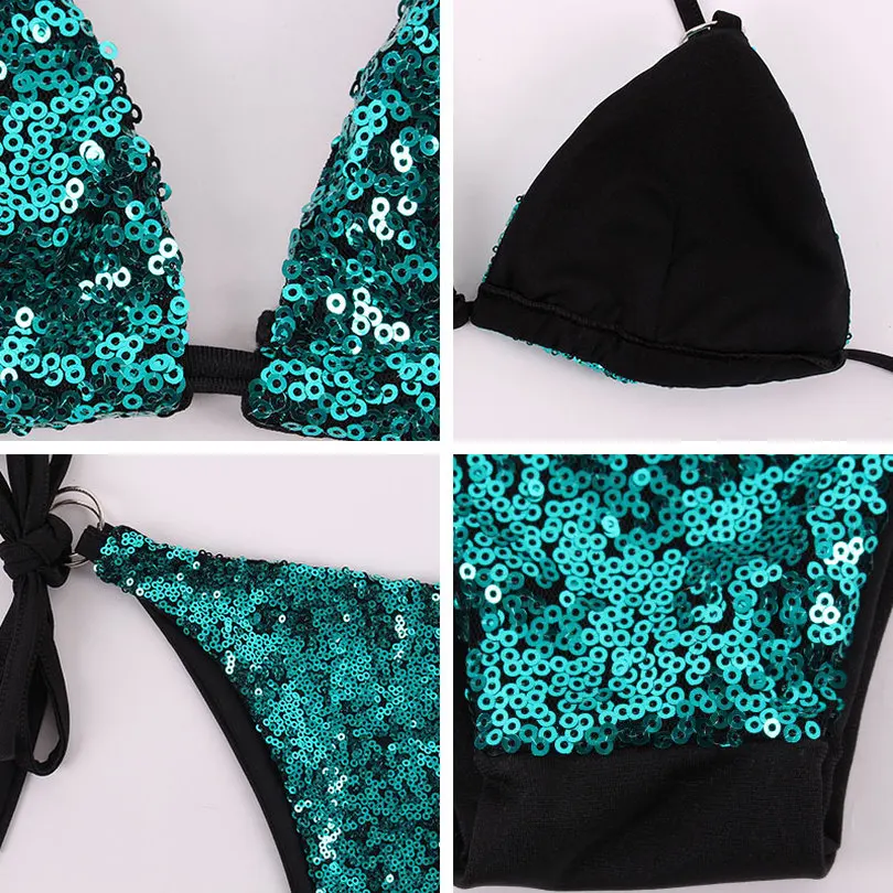 2017 пайетки комплект бикини Холтер Металл купальник пикантные ванный пляжная