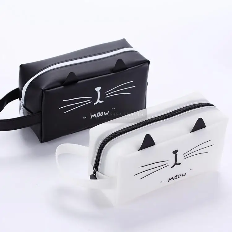 Чехол для карандаша с белым котом супербольшие силикагелевые школьные