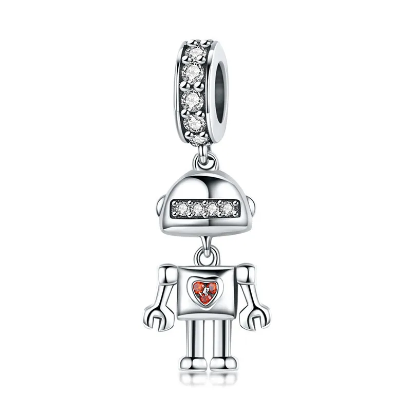 Браслет Pandora,, 925 пробы, серебряный, CZ, милый, для маленькой девочки и мальчика, сердце, робот, талисманы, бусины для дедушки и бабушки - Окраска металла: aas842