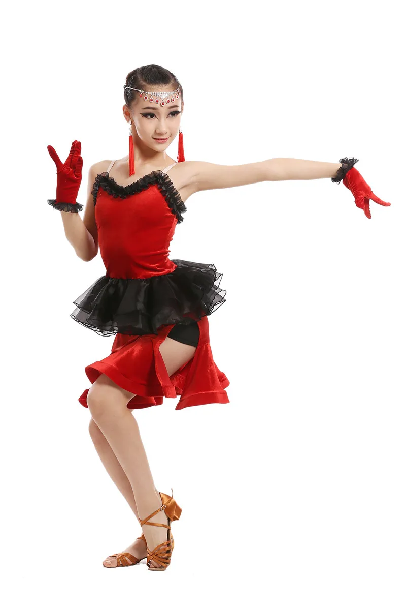 Детские платья для Бальных соревнований samba девочек танцевальная одежда черного