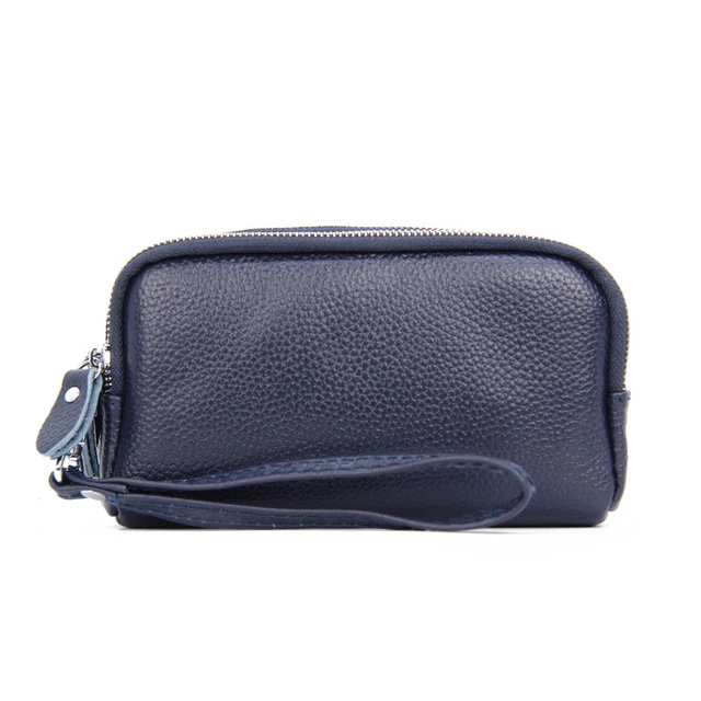 deep blue Женские кошельки из натуральной кожи, женские кошельки для телефона, 3 молнии, клатч, кошелек для монет, карточки-ключи, сумка для денег, Воловья кожа, женский тонкий кошелек - Цвет: deep blue