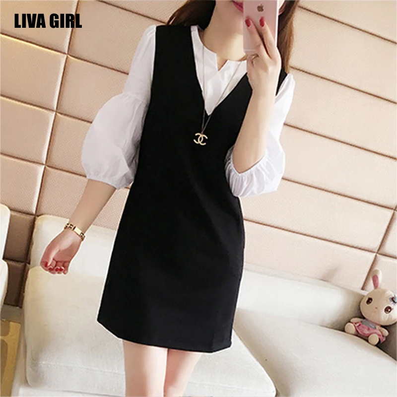 ЛИВА девушка 2018 новая дамская мода платье откормить связать поддельные два