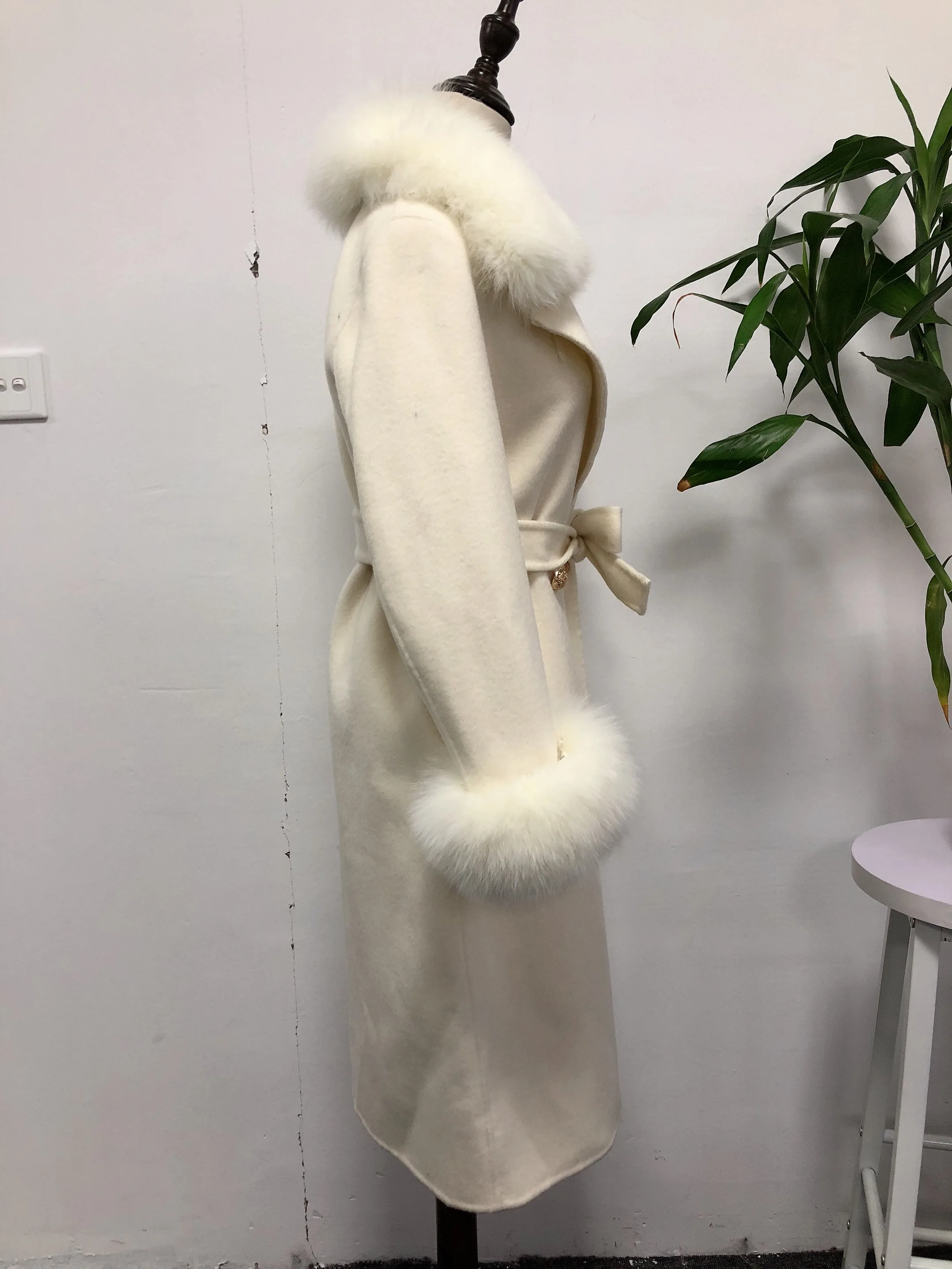 Для женщин Зимняя шерстяная одежда пальто Теплый Slim Fit Мода Повседневное Офисные женские туфли смеси женщина куртка меховой капюшон хаки плюс Размеры