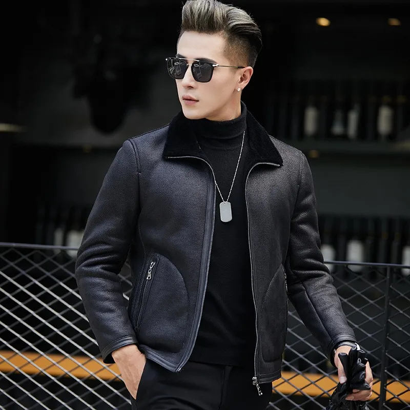 Байкерская зимняя куртка Chaqueta Cuero Hombre с меховой подкладкой пальто из натуральной