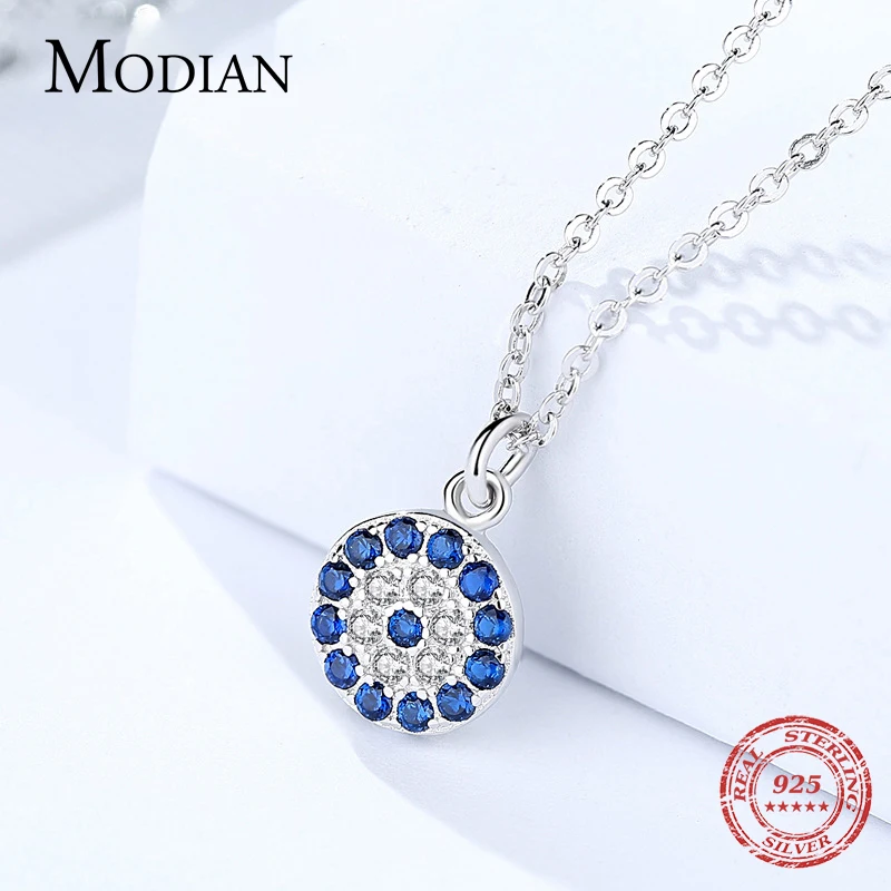 Modian Аутентичные 925 Серебро Круглый изысканный синий кристалл кулон для женщин