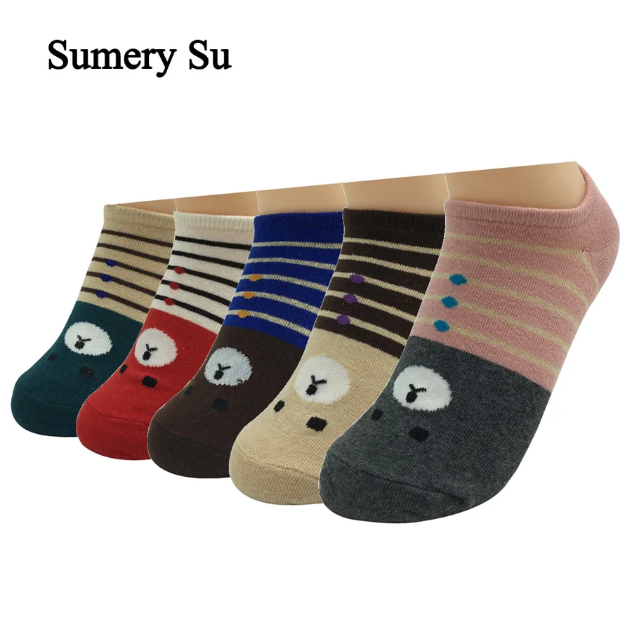 5 Pairs/Lot Cotton Socks Girls Female Cute Colorful Ankle Socks Ladies Casual Comfortable Short Socks Women