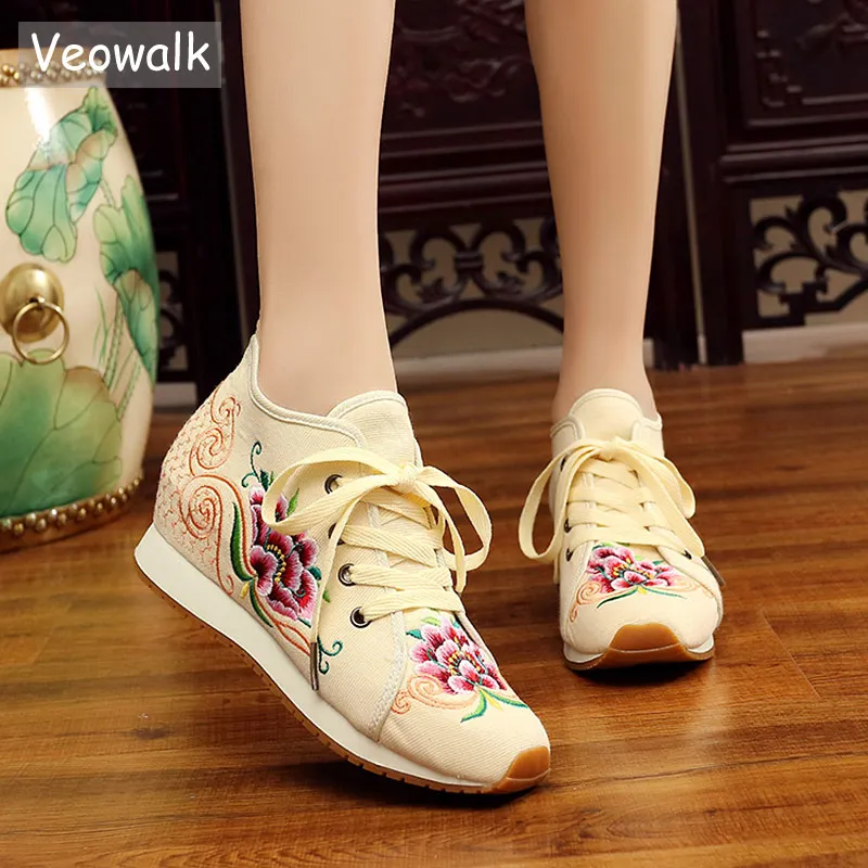 Женские текстильные кроссовки со скрытой платформой Veowalk Повседневные Удобные