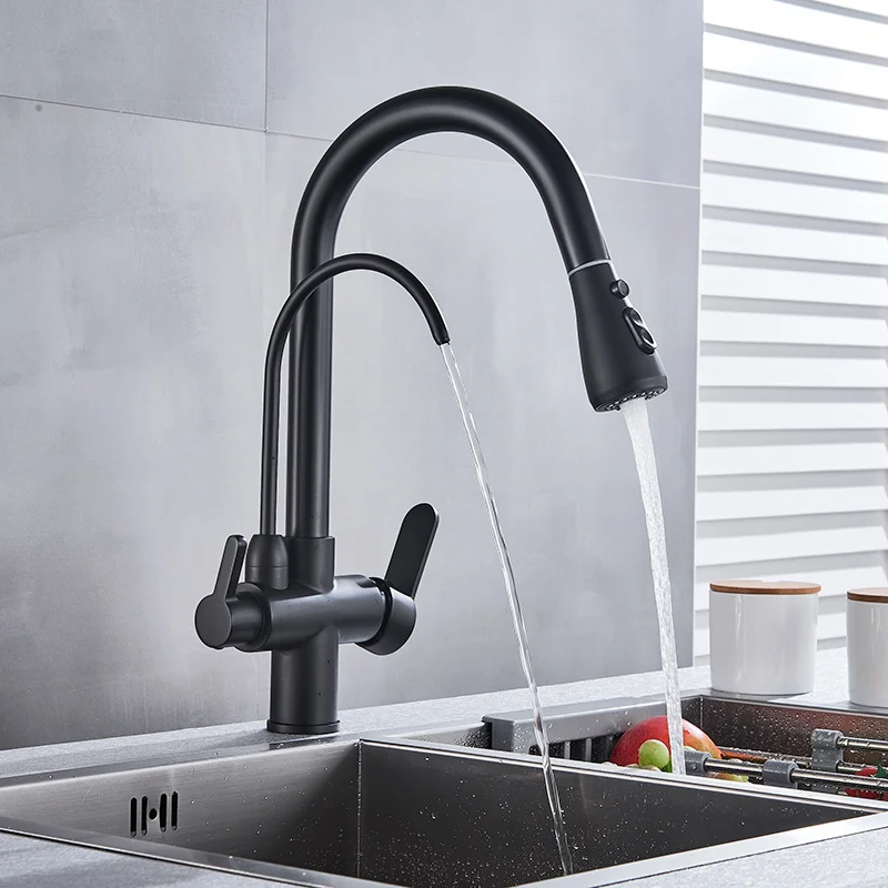 Matte Black B Uythner фильтр для воды кран для кухни кран с двойной ручкой фильтр смеситель вращение на 360 градусов функция очистки воды краны - Цвет: Matte Black B