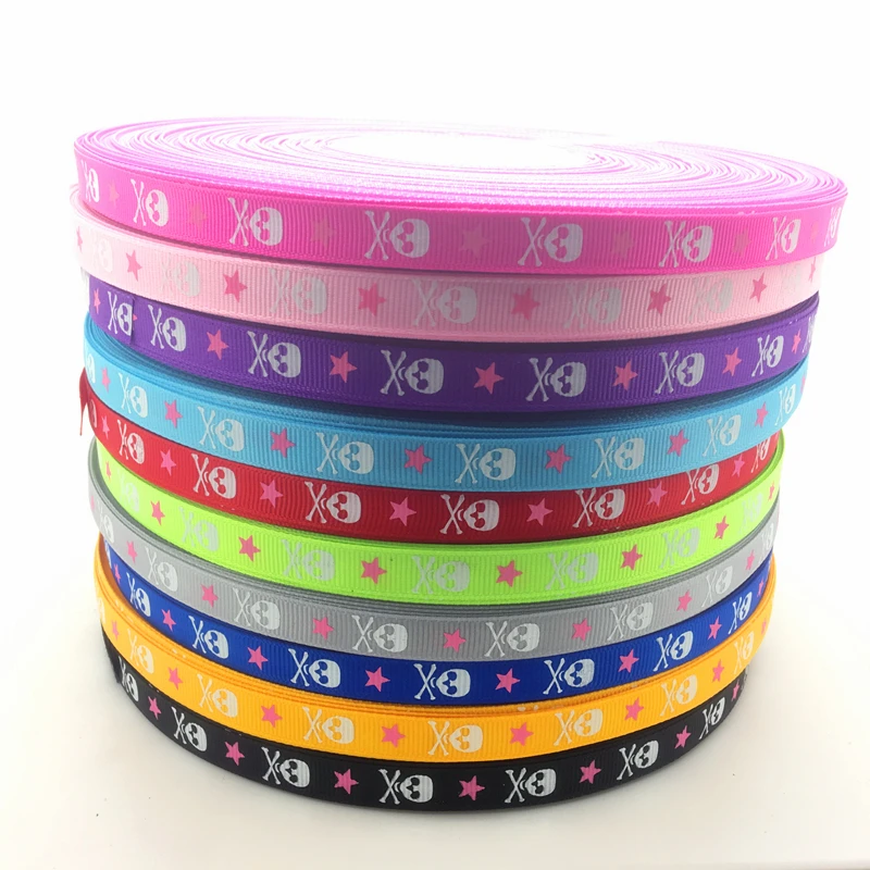 Бесплатная доставка 5 ярдов 3/8 'ཆ мм принт череп геометрический Grosgrain ленты
