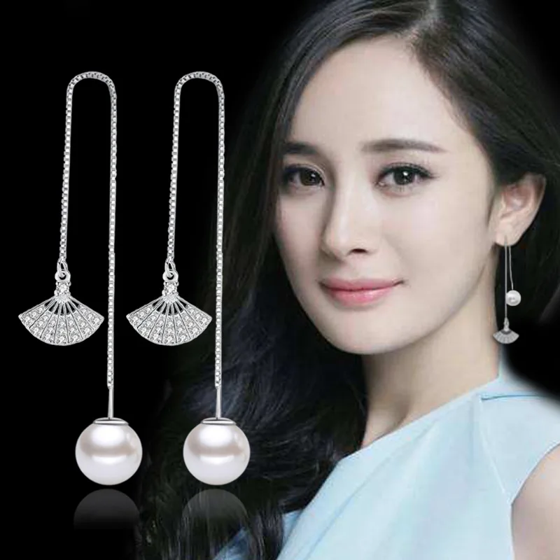 

100% 925 sterling silver fashion pearl jewelry female long stud earrings women ladies`birthday gift drop shipping
