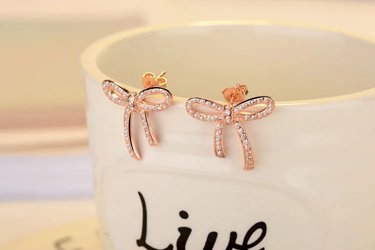 Серьги гвоздики с бантом женские украшение кристаллами в Корейском стиле модные