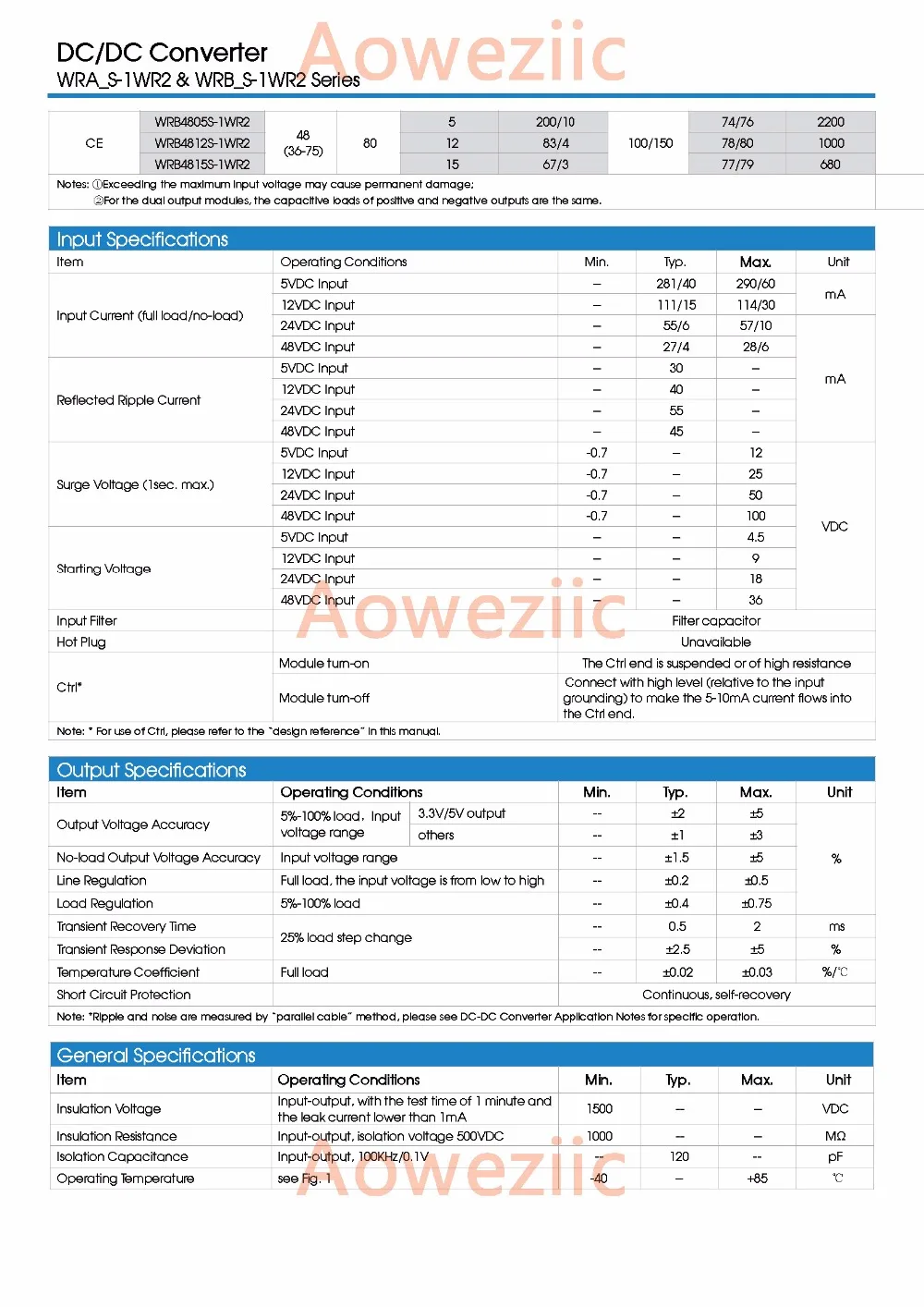 Aoweziic 2 шт./лот WRB2424S 1WR2 1W новый оригинальный SIP7 вход: 18 36 в Регулировка: 24 В 0.04A DC 1.5KV