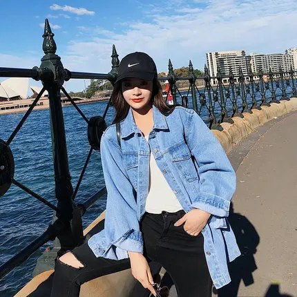 blue denim Ковбойская куртка, осень, новинка, свободное, показанное, тонкое женское пальто, весна, однобортная, тонкая джинсовая куртка, средней длины, модное пальто DD0901 - Цвет: blue denim