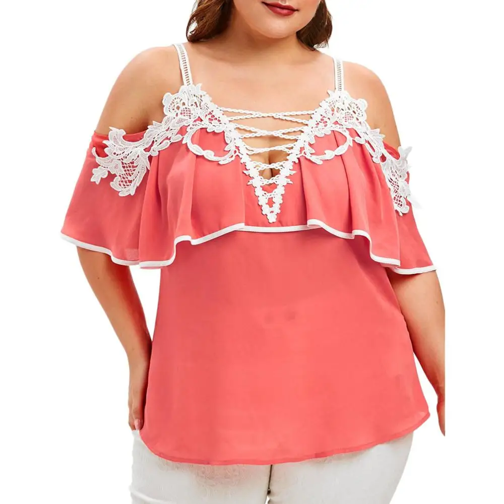 Женская шифоновая блузка с коротким рукавом и открытыми плечами |