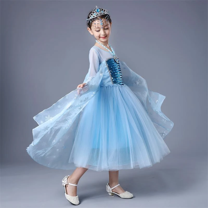 

Girls Long Sleeve Elsa Dresses Kids Sequin Dress Children Halloween Cosplay Clothing Kids Party Clothes Fantastic Elsa Dress