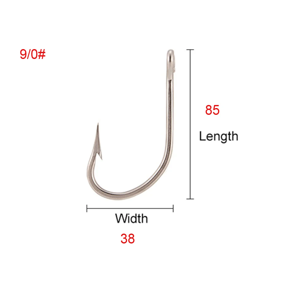 lixada Stainless Steel Barbed Strong Big Game Fish Tuna Bait Fishing Hooks 6/0 7/0 8/0 9/0 10/0 11/0 12/0 14/0 16/0 18/0 20/0 - Color: 9