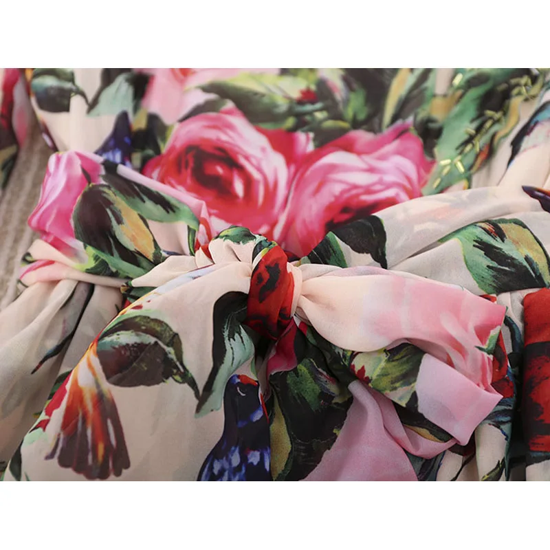 Высококачественное новое дизайнерское платье для женщин с принтом розы, элегантное, с широким разворотом, на праздничный ветер, длинный шарф для пляжа, весна-лето.