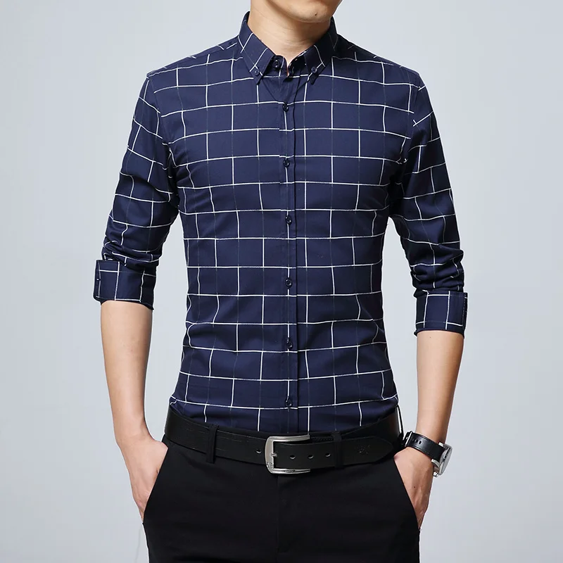 Клетчатая рубашка для мужчин 2018 Новое поступление Весенняя Chemise Homme брендовая