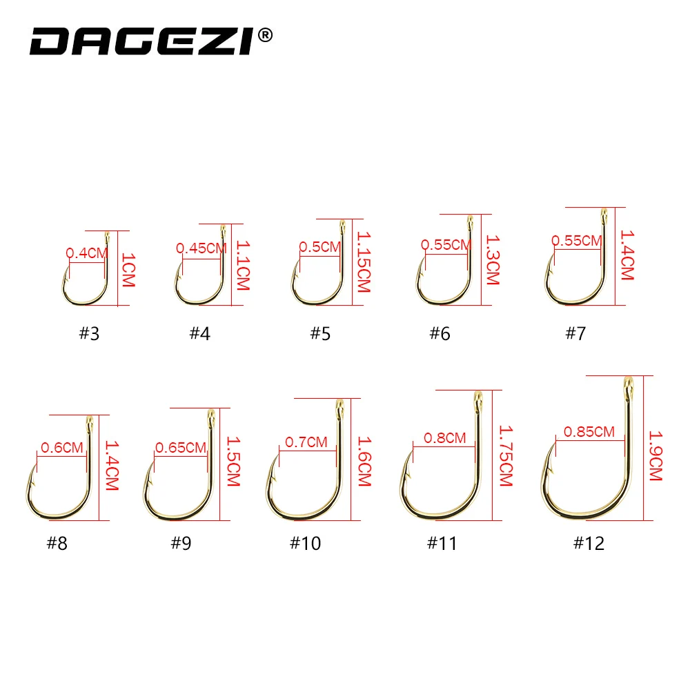 Рыболовный крючок DAGEZI 100 шт./лот #3/#4/#5/#6/#7/#8/#9/#10/#11/#12 золотые Зазубренные крючки для